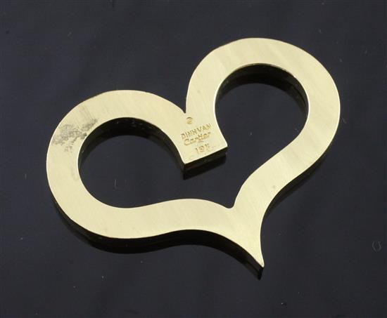 A Dinh Van for Cartier brushed 18ct gold open heart pendant, 2in.